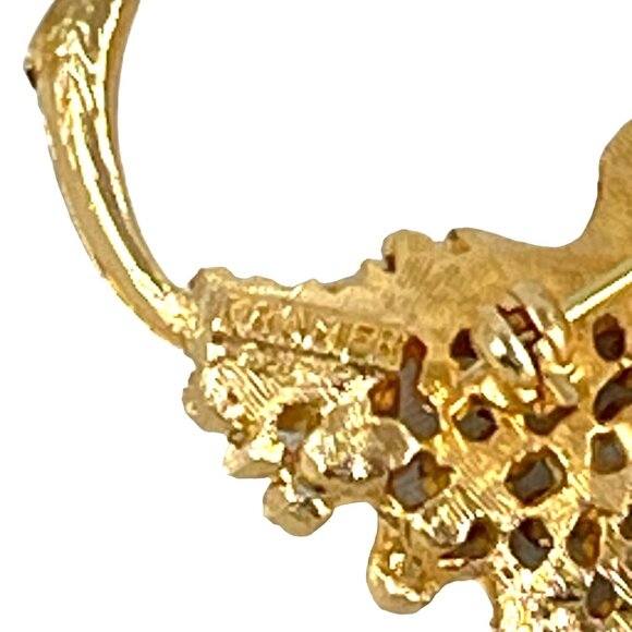 Kramer Retro Leaf Gold Tone Rhinestone Brooch Pin 1.5” Vintage Signed Costume Je - Picture 4 of 7